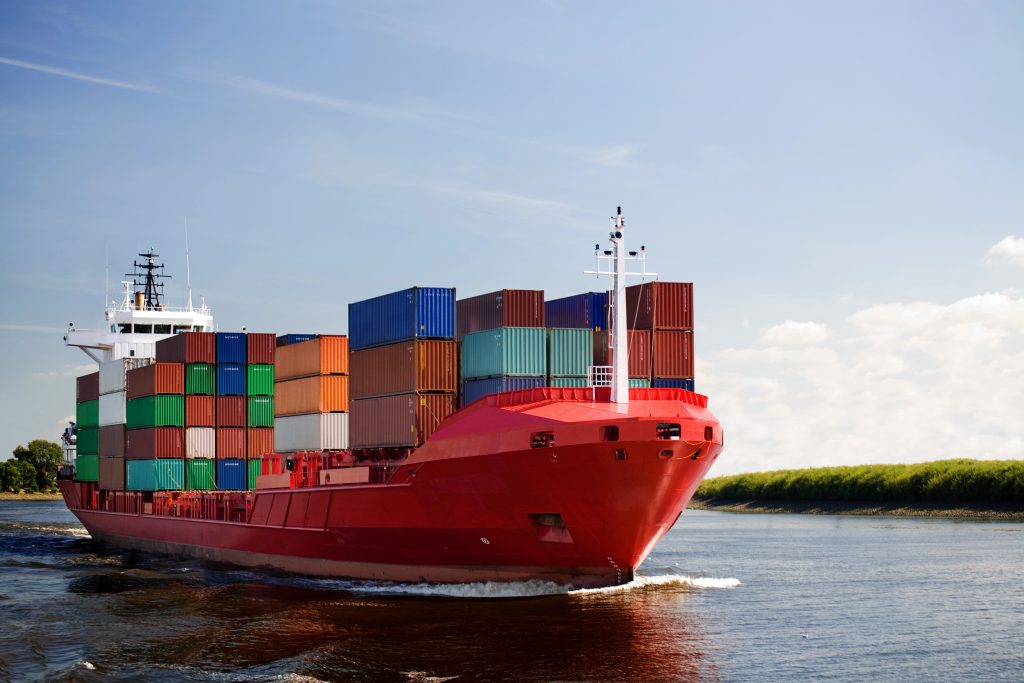 Front view of ship with cargo at the front