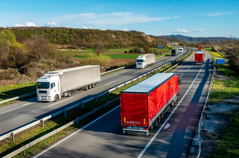 Trucks traveling with cargo